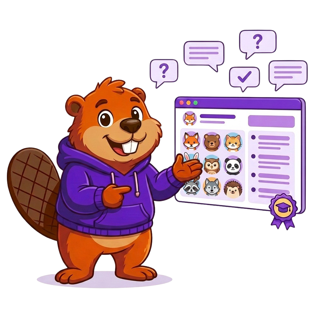 Bever-illustratie: online community met laptop en berichten