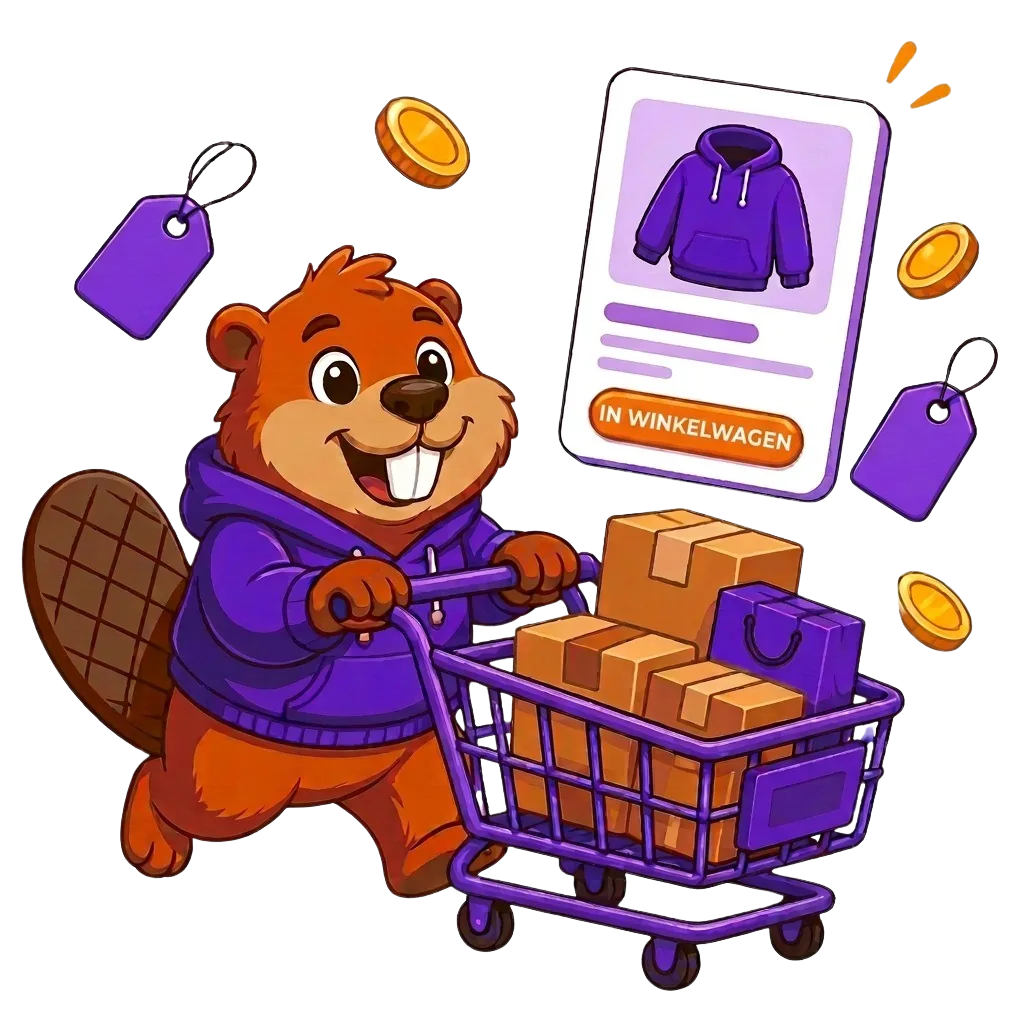 Bever-illustratie: winkelwagen met producten voor een webshop